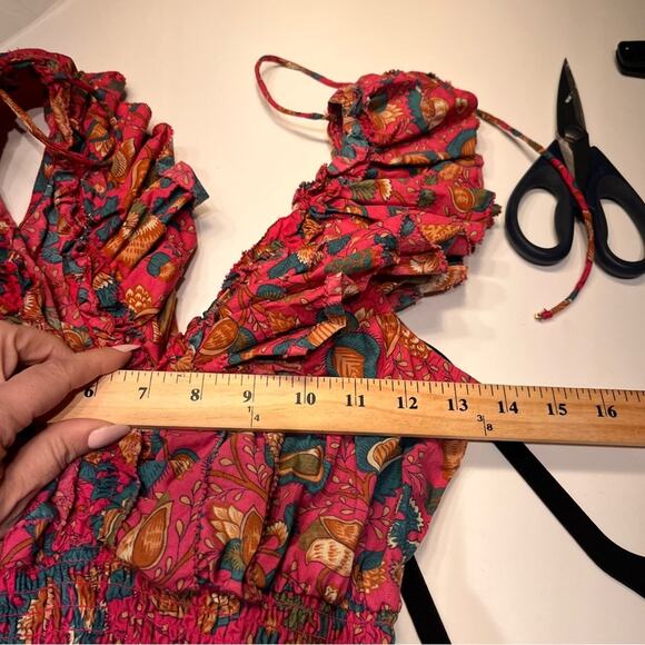 House of Harlow 1960 Wine Floral Ruffled Midi Tiered Dress Small - Picture 9 of 11